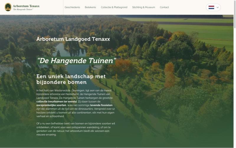 Website van Arboretum Tenaxx – De Hangende Tuinen