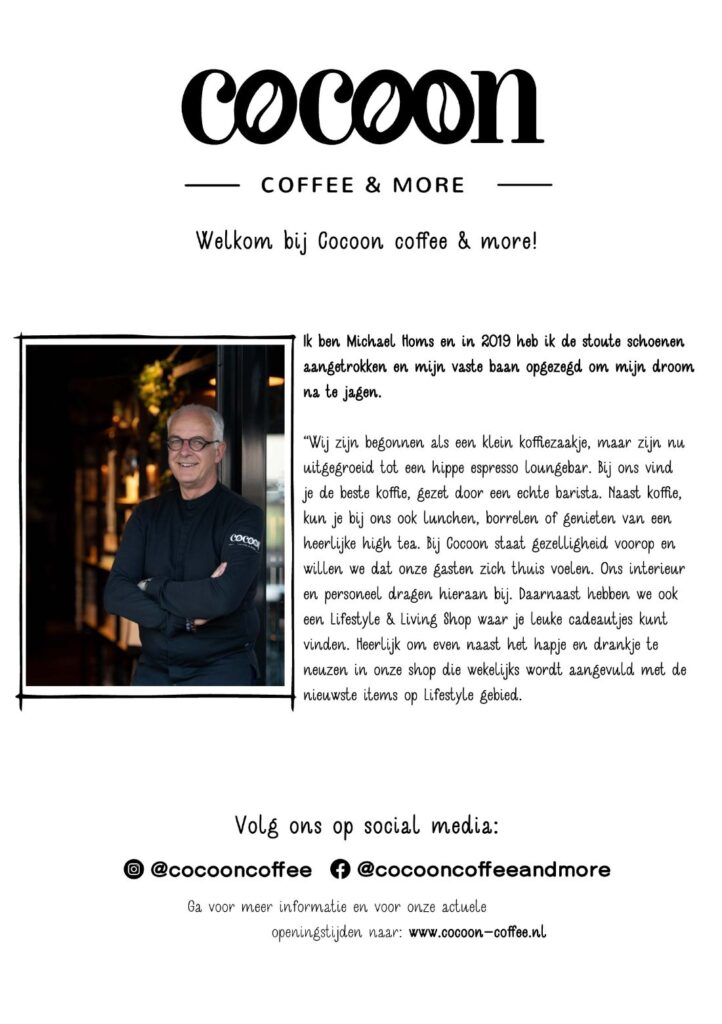 Welkomstpagina van de menukaart van Cocoon coffee & more