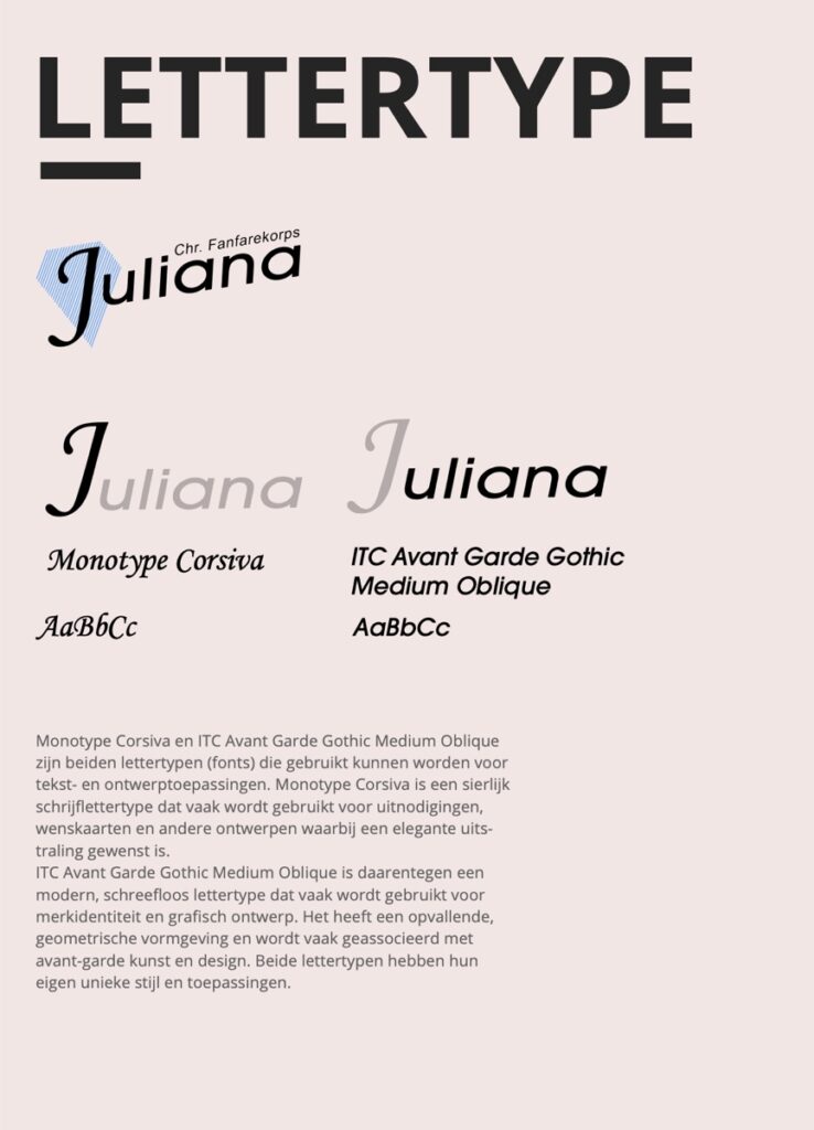 Lettertypes uit het brand book van Juliana